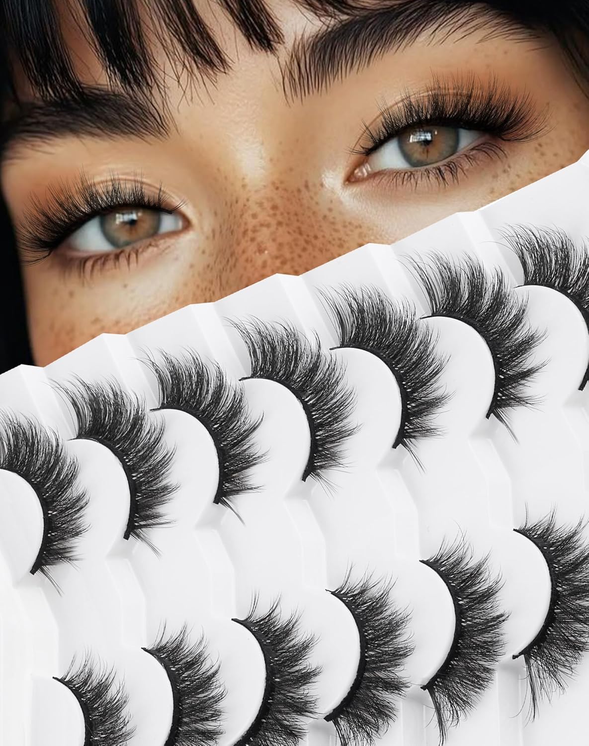 Lashes Cateye Wispy False Eyelashes Volume Flared Mink Eyelash Strip Lashes Soft Cat Eye Lash Natural Pack 7 Pairs Everyday 17MM D74