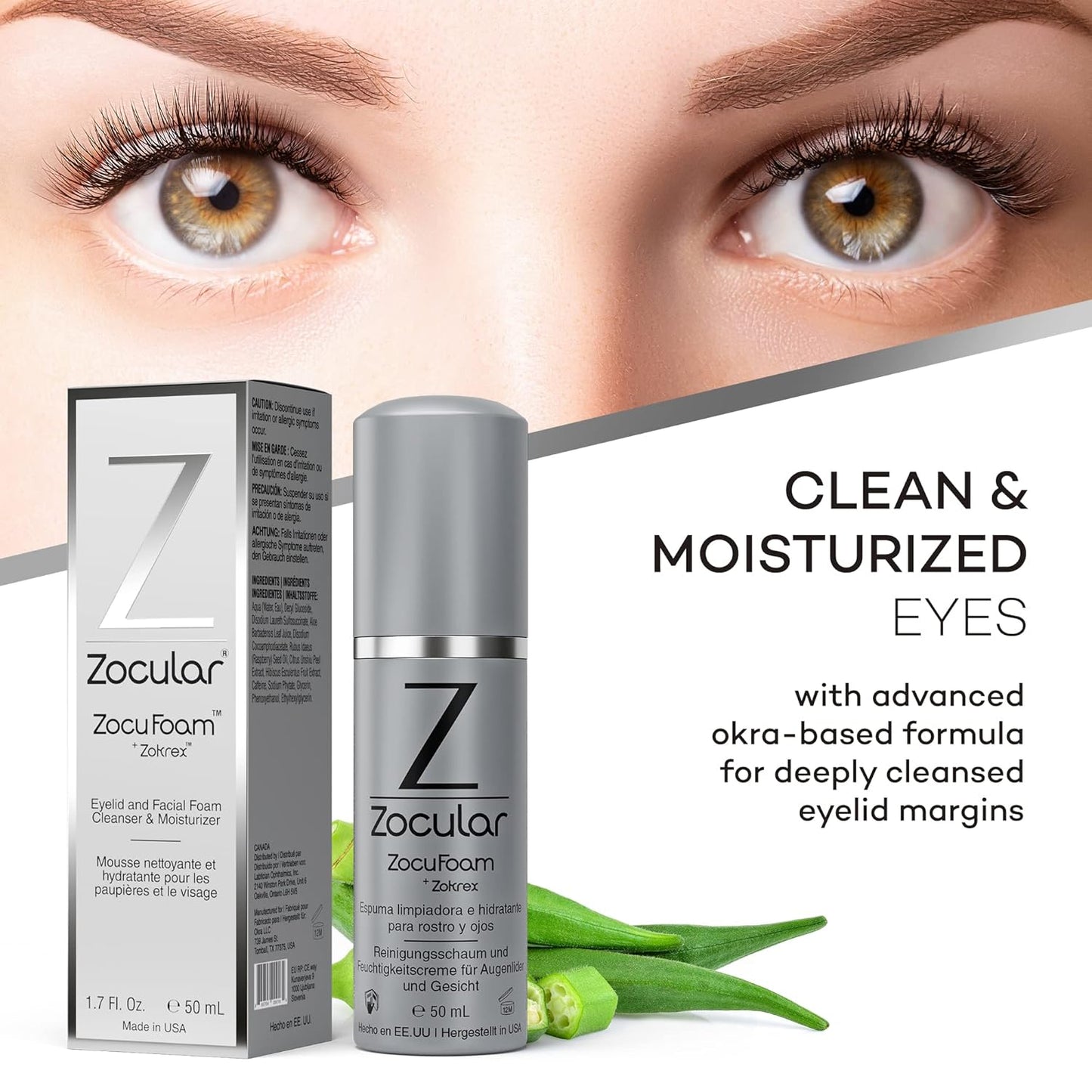 ZocuFoam Eyelid Cleanser - Foaming Eyelid Scrub - Natural pH Balanced Solution - 1.7 FL OZ (50mL)