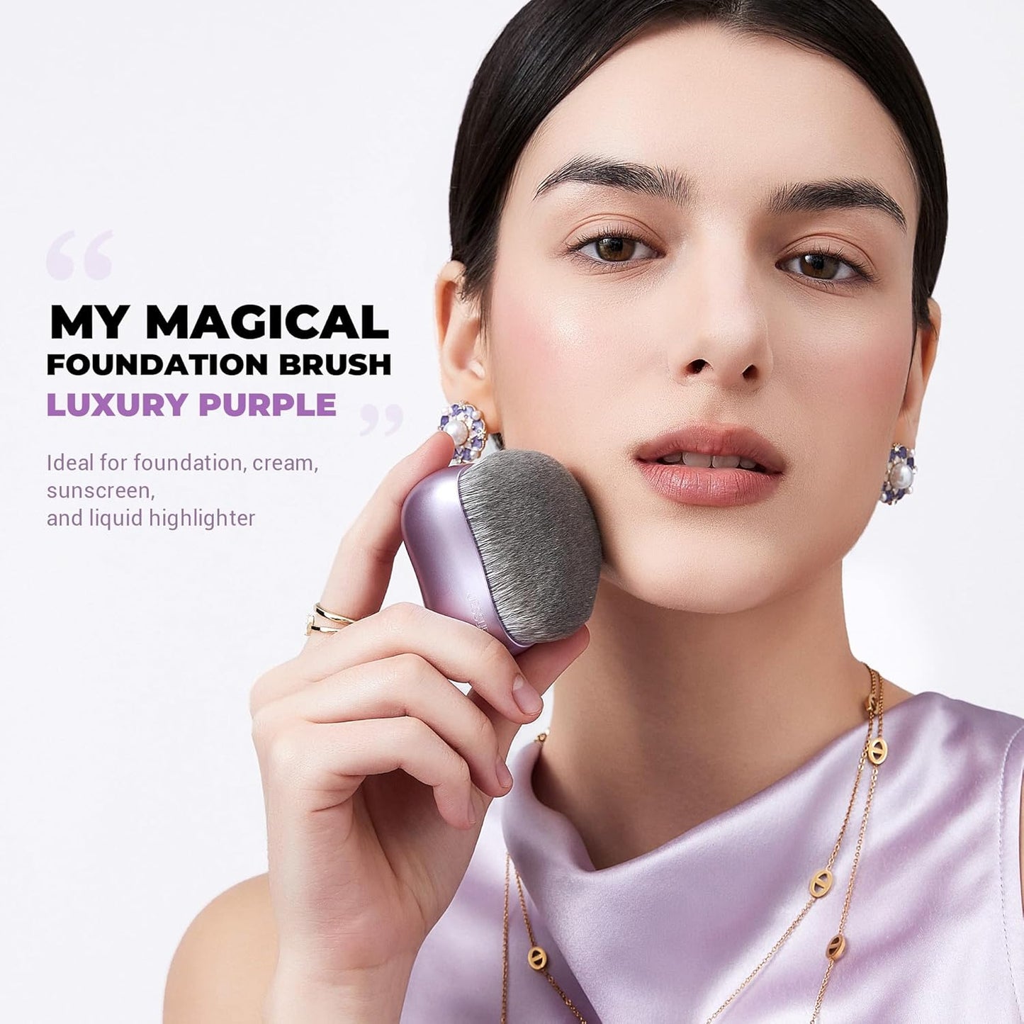 Jessup Foundation Brush for Liquid Makeup, Large Flat Top Kabuki Brush for Blending, Buffing, Stippling, Luxury Purple SF003