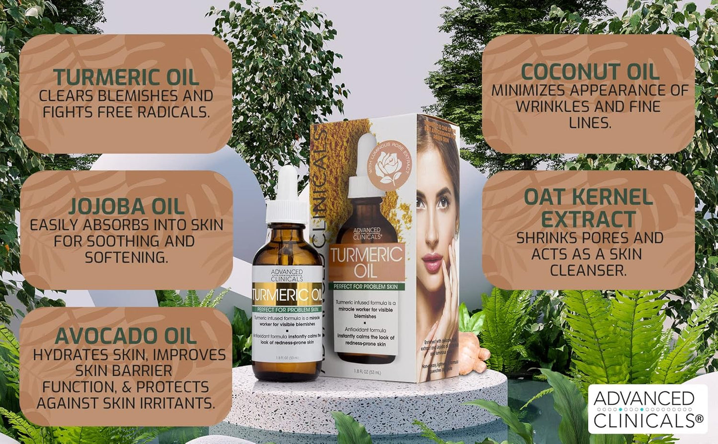 Advanced Clinicals Collagen Facial Serum + Turmeric Oil Face Serum Skin Care Set, Skin Plumping Anti Aging Serums For Face Help Brighten Skin Complexion, Fight Fine Lines, & Wrinkles, 2-Pack Bundle