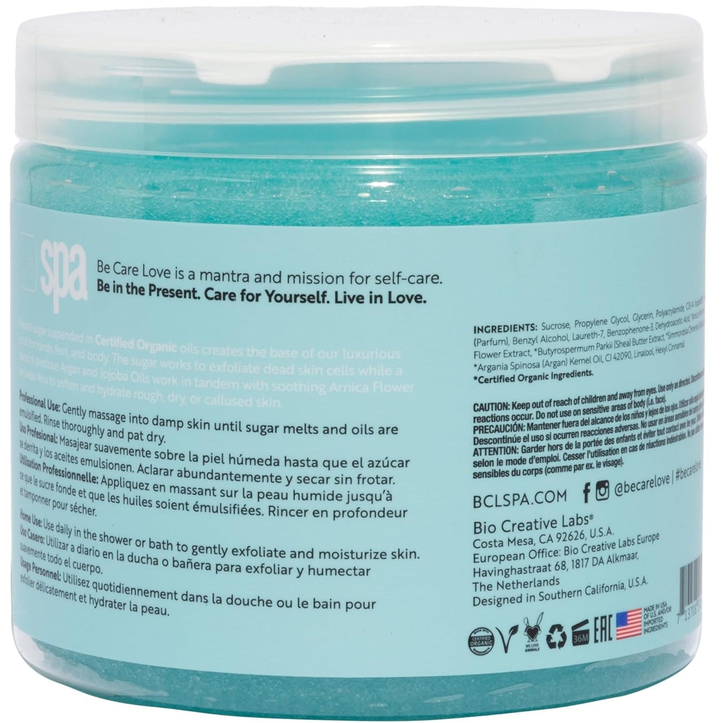 BCL Spa Critical Repair organic sugar scrub with Arnica and Aloe Vera, Hydrating & Exfoliating Body Scrub, Soothing & Nourishing organic botanical extracts & oils for hands, body, and foot spa, 16 oz