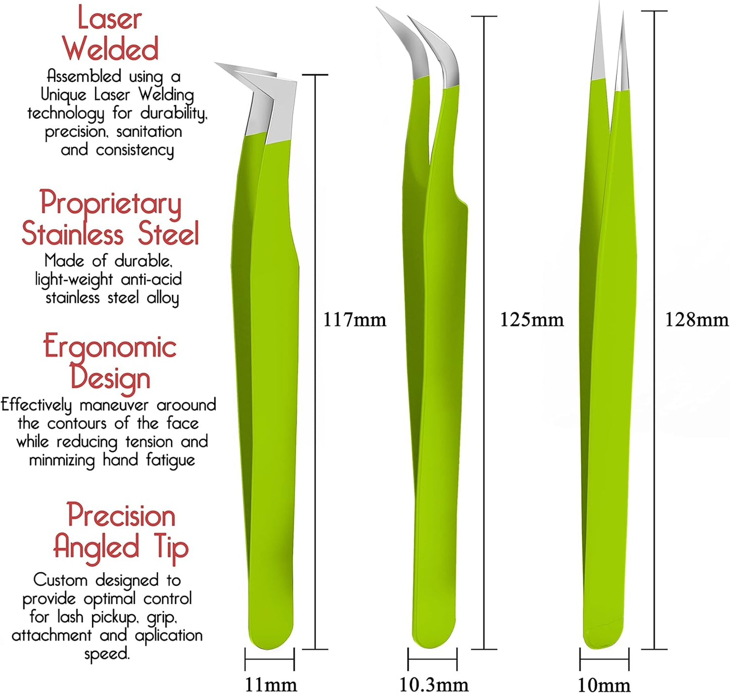 SIVOTE Lash Tweezers for Eyelash Extensions for Volume, Isolation & Classic Lashes, 3 Pack, Green