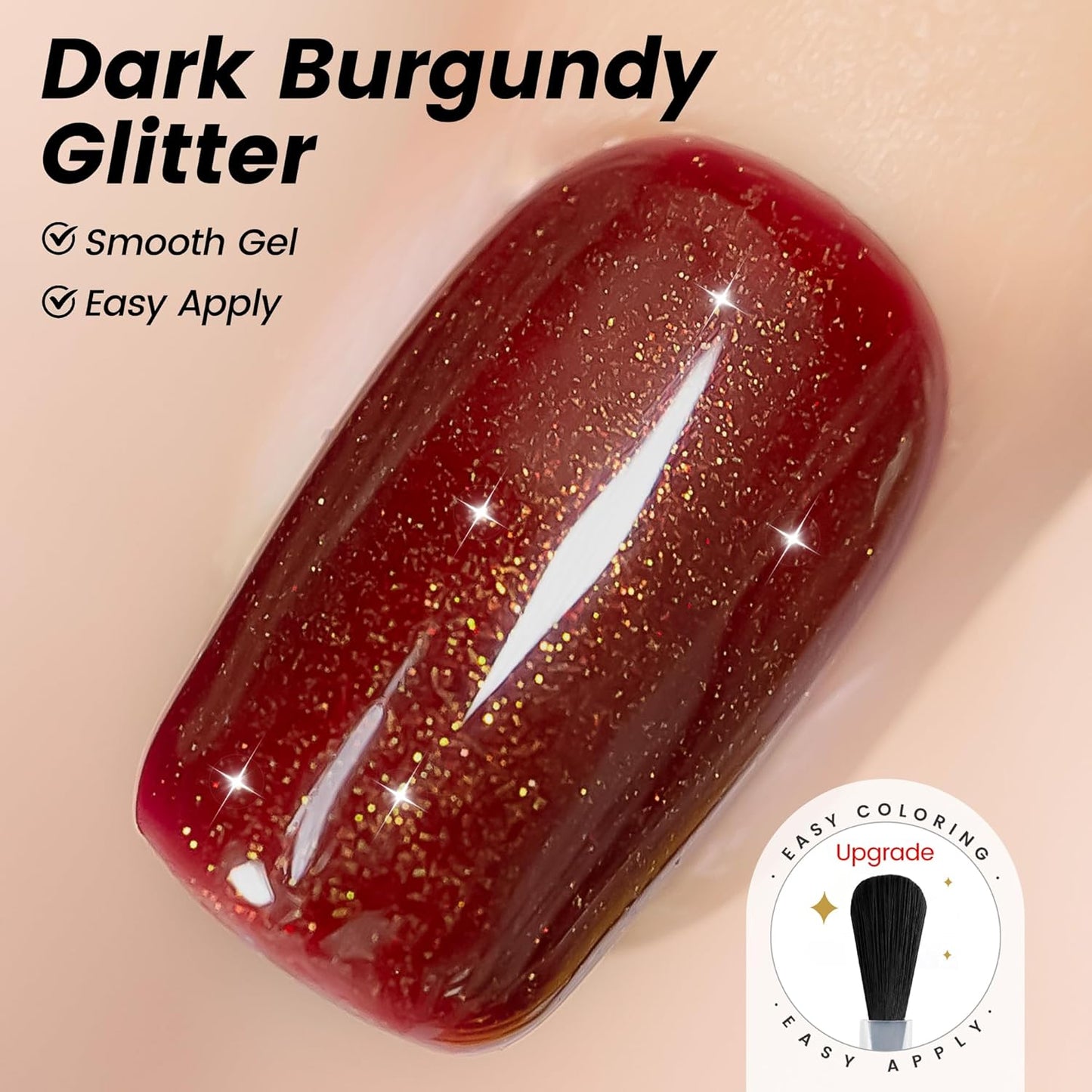 YTD Likomey Glitter Gel Nail Polish,15ml Burgundy Glitter Fall Winter Dark Red Shimmer Shiny Sparkly Salon Home DIY Manicure UV Color Varnish,SF400