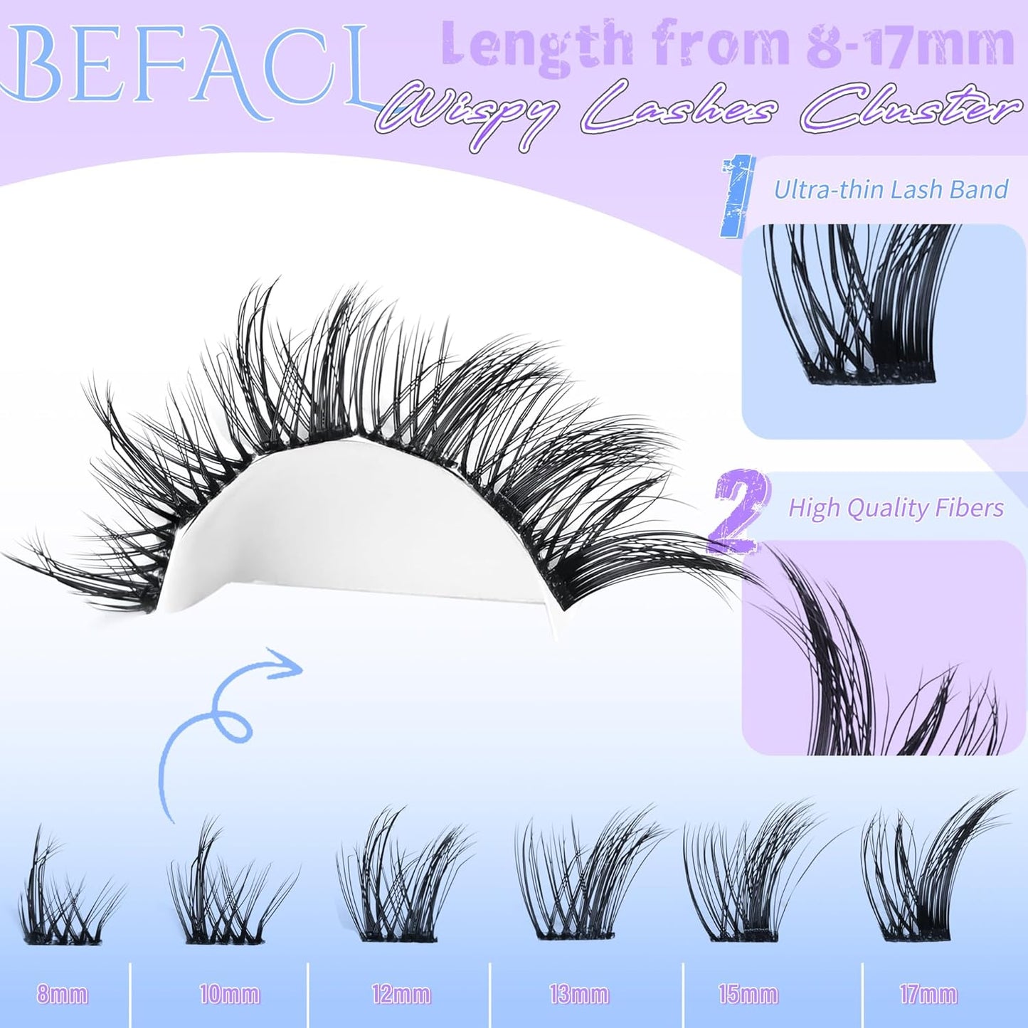 Natural Lash Clusters Wispy Cluster Eyelash Extensions Spiky Individual Lashes 8-17mm LC Curl Manga Eyelash Clusters with Lash Bond and Seal Soft Lashes Clusters Kit(132Pcs)