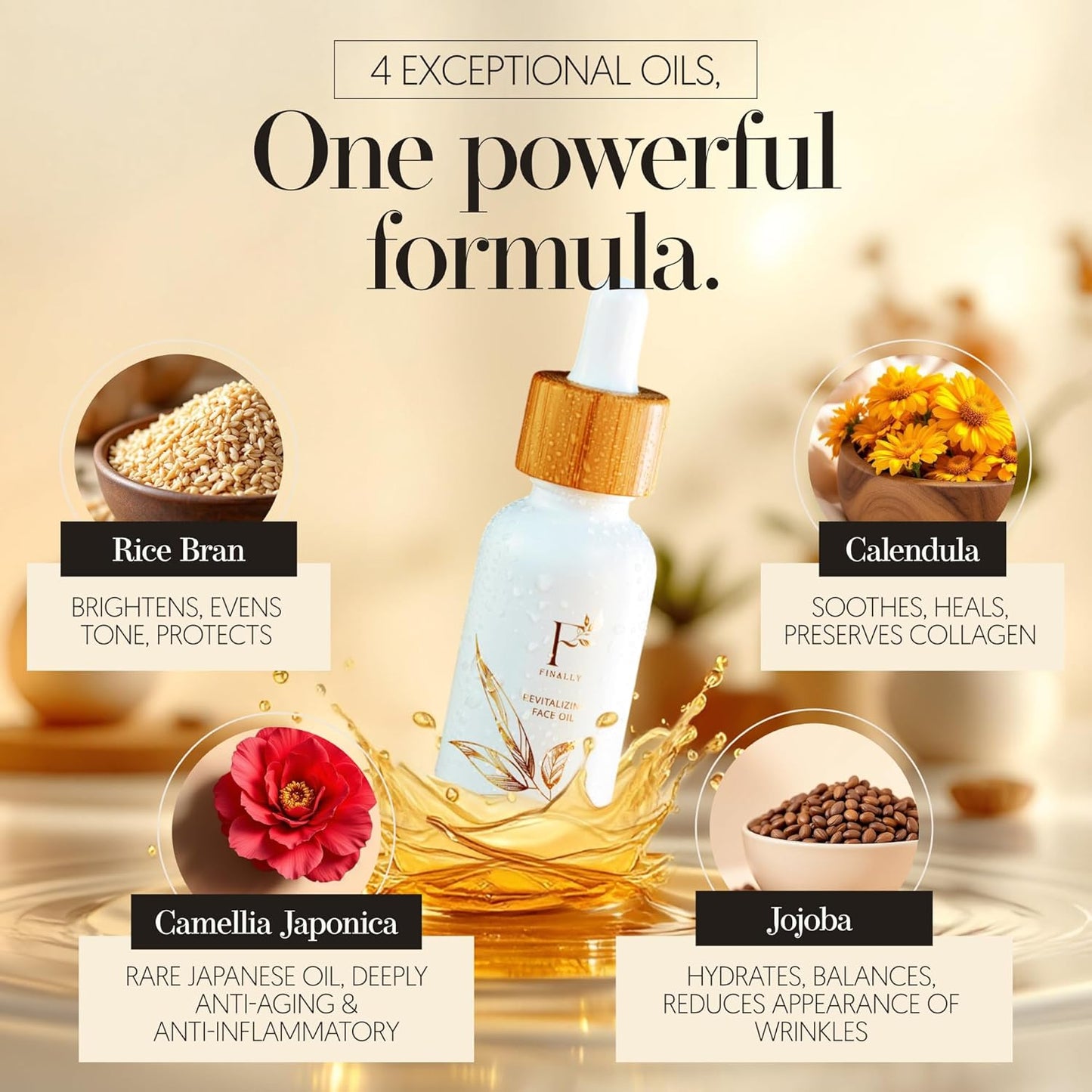 100% Organic Tsubaki Face Oil & Under-Eye Serum. Jojoba, Calendula, & Rice Bran - Hydrating & Brightening for Glowing Skin, Dark Spots & Even Skin Tone, Moisturizing Anti Aging Serum by Finally