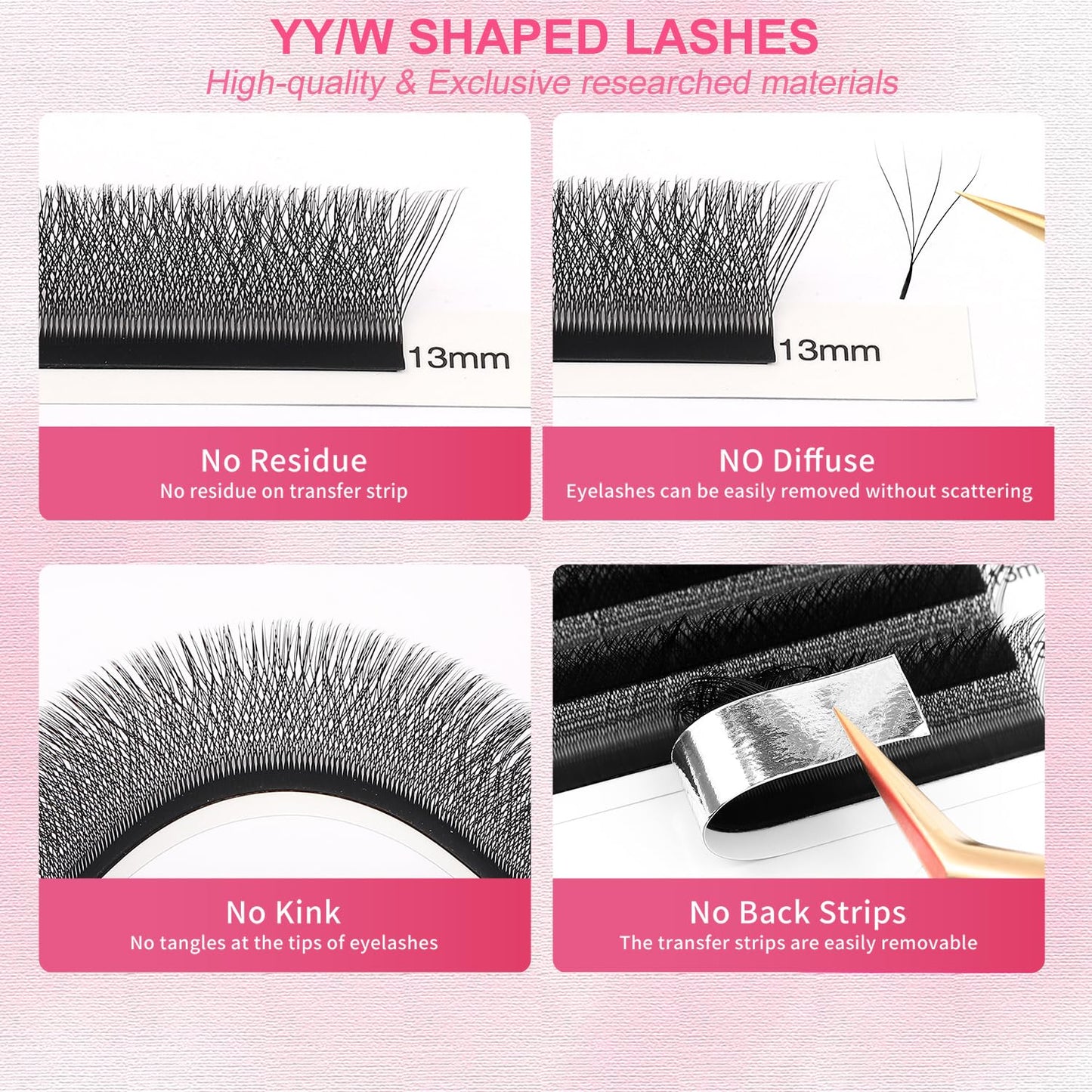 Lash Extensions 4D Eyelash Extensions W Lashes 0.07mm Thickness D Curl Lashes 8mm Soft Lash Trays Pestañas Pelo a Pelo Natural Matte Black False Eyelashes Individual Lashes(W-4D-0.07-D,8mm)