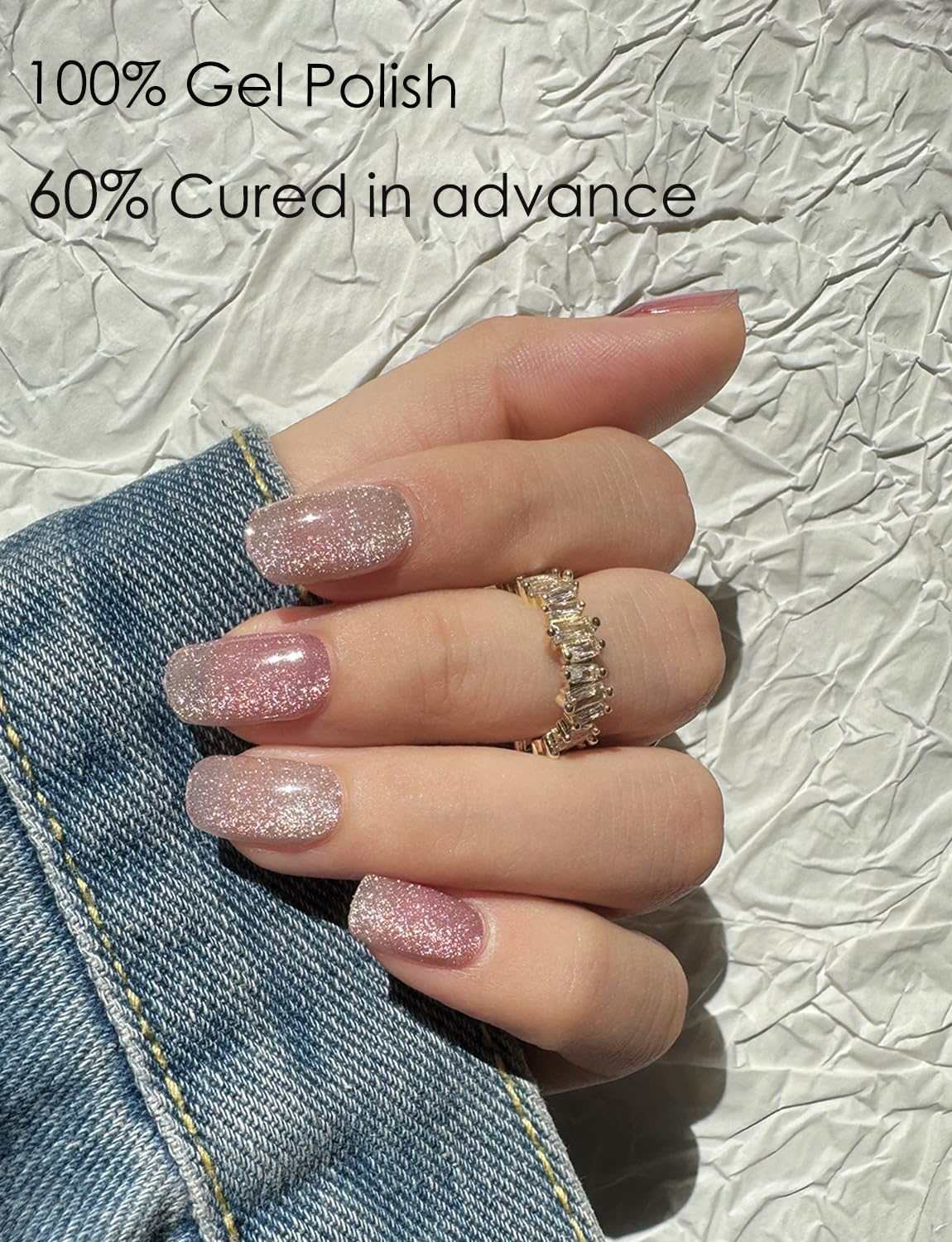 Semi Cured Gel Nail Strips, Nude Cat Eye Gradient 20pcs UV Gel Nails Sticker, Nail Wraps UV for Home Nails DIY