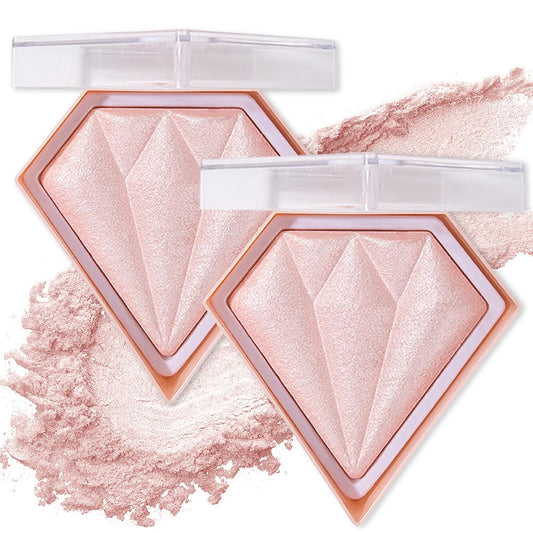 2PCS Fairy Pink Highlighter Makeup Palette Face Powder Highlighters Iluminadores De Maquillaje Shimmer Glitter Diamond Highlighter Blush Powder Makeup Palette