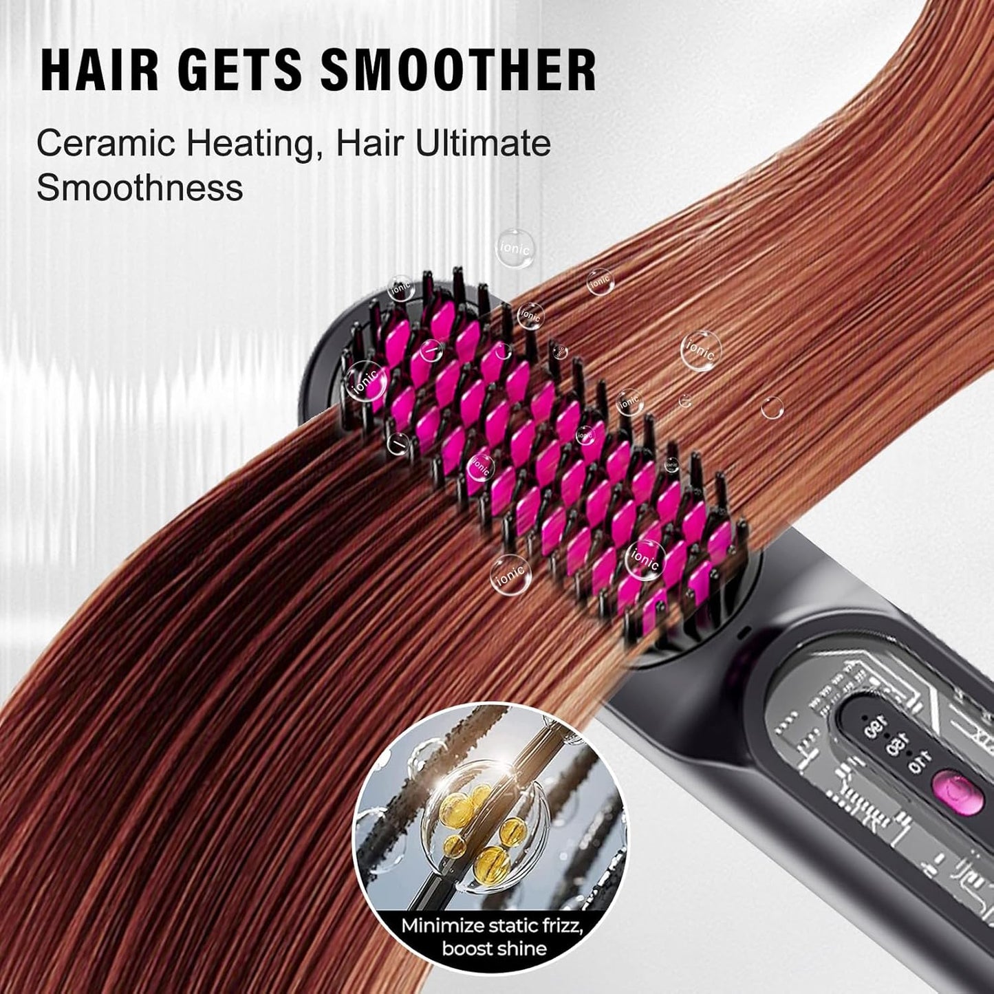 Cordless Hair Straightener Brush for Women - HFcoupe Electric Hot Comb Rechargeable Travel Portable Thermal Brush, Fast Heat Mini Straightening Tools with Ionic, Salon Smooth Styles Anywhere Black