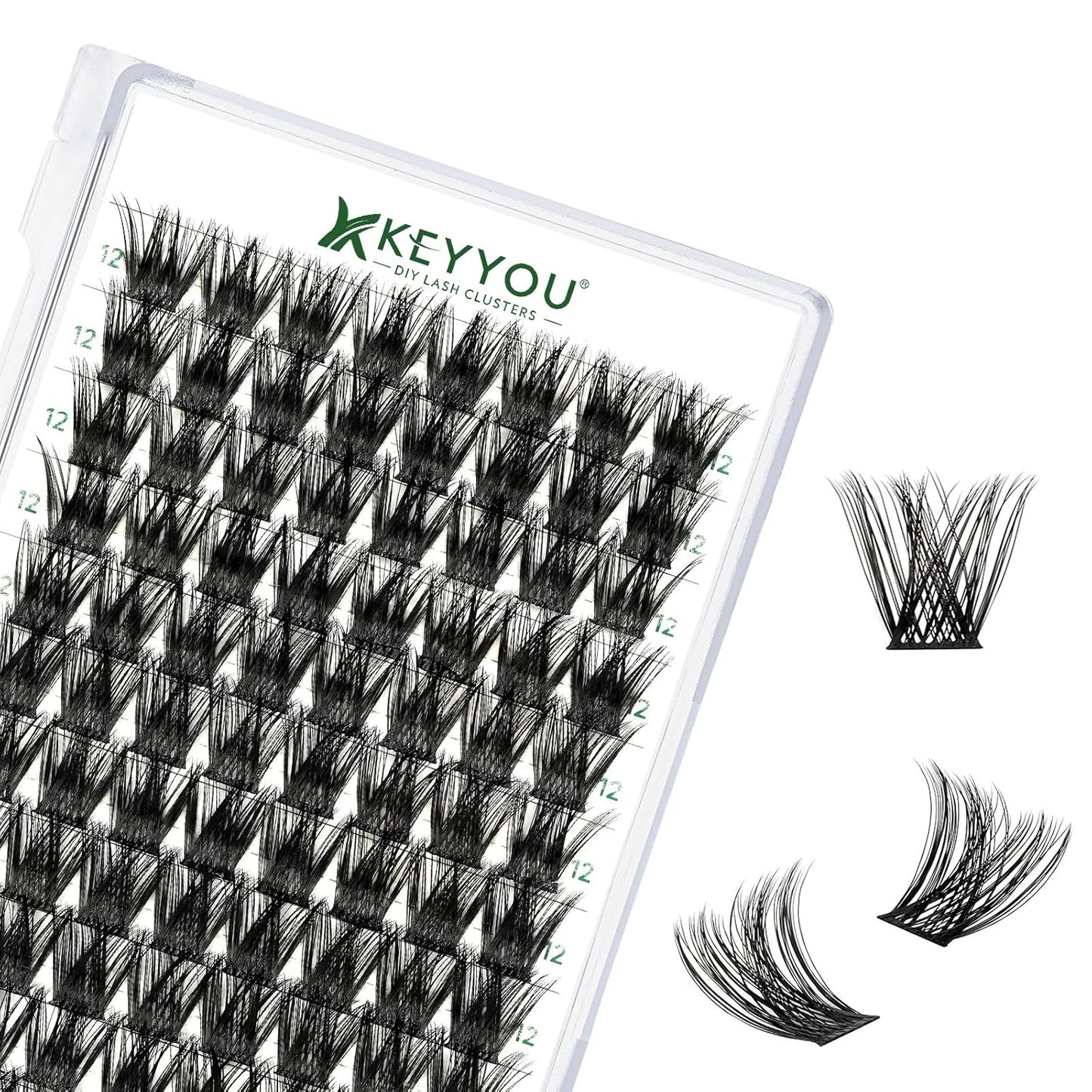 Lash Clusters 96pcs Eyelash Clusters Y01 C Curl 12mm Cluster Lashes KEYYOU Volume Wispy Lash Extension Soft&Comfortable Easy DIY at Home(Y01,C-12mm)
