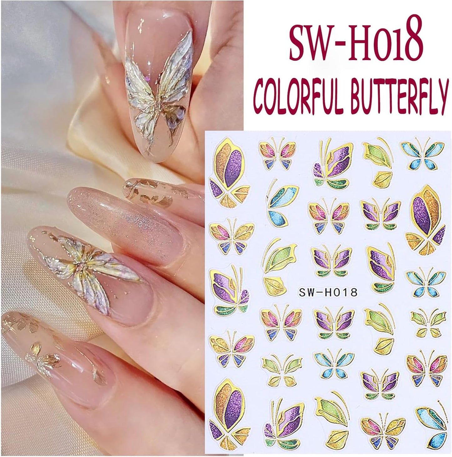 Butterfly Nail Art Stickers 3D Self-Adhesive Nails Sticker Gold Butterflies Nail Decals Holographic Spring Decal Decoration for Women Blue Butterfly Manicure Stickers DIY Nail Art Sticker Supplies