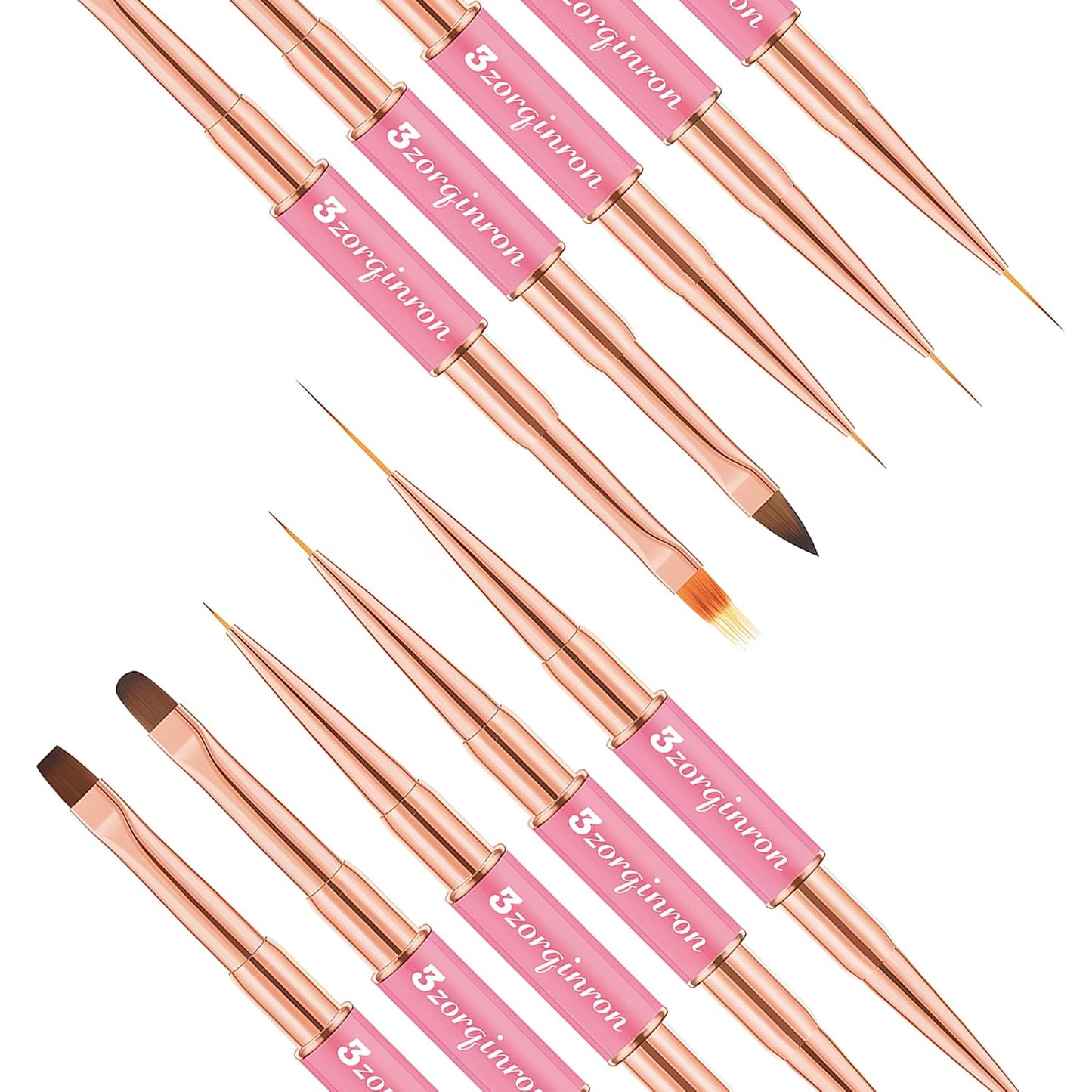 Nail Art Bushes Set, Professional 5Pcs Double-Ended Nail Brush Kit for Details, Long Lines, Ombre & 3D Design-Perfect for DIY Manicures & Salons (Pink)