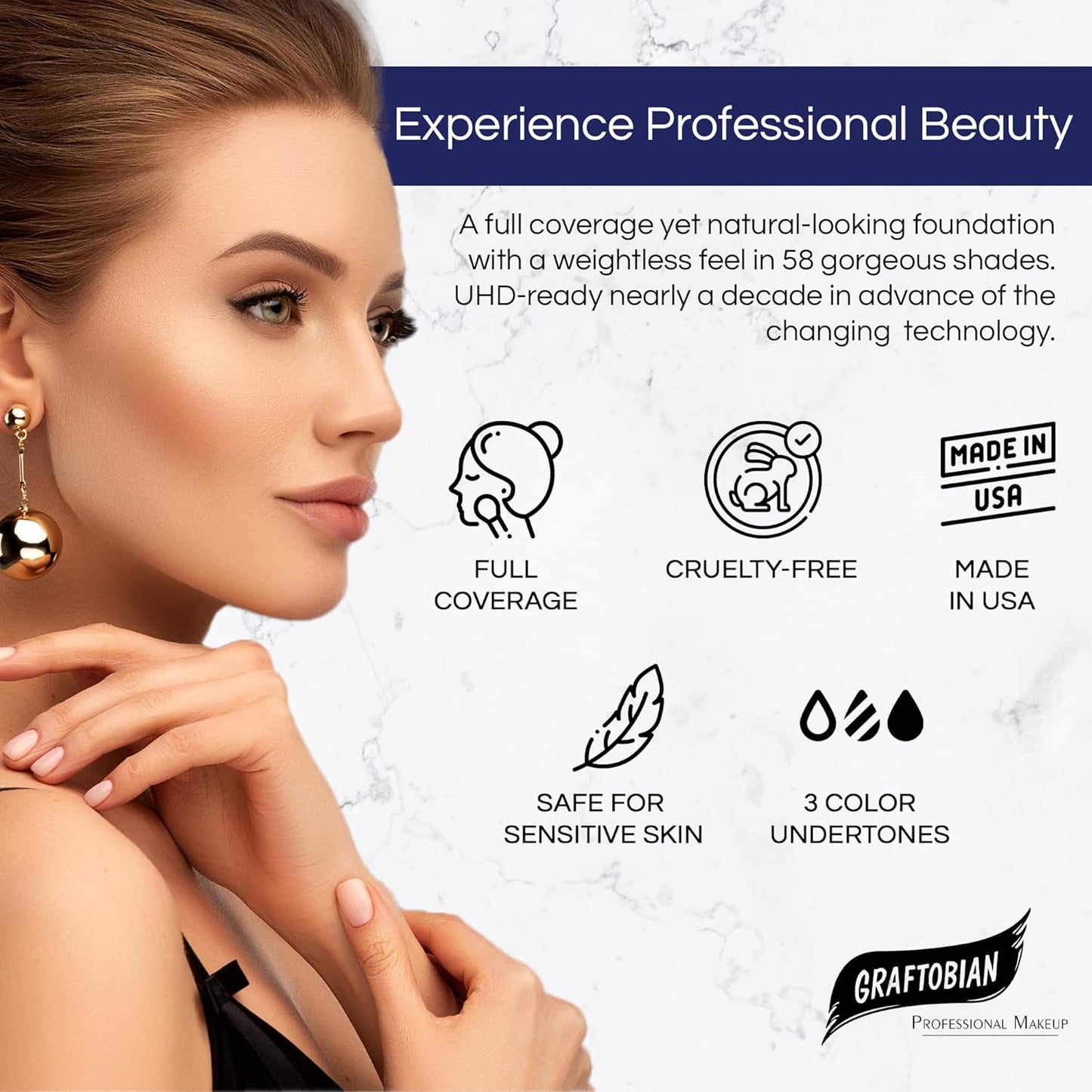 Graftobian HD Glamour Crème Foundation 1/2oz, Weightless Full Coverage Makeup, 65 Inclusive Shades, For All Skin Types, Natural or Full-Glam Looks, For Professionals and Beginners, Vienna Rose