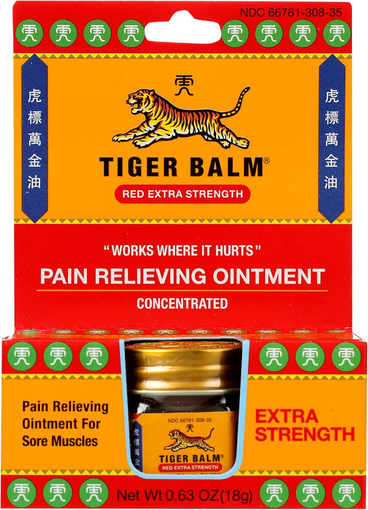 Tiger Balm Red Extra Strength Rub Balm, Alcohol Free, Cruelty Free, 0.63 Ounce (Pack of 6)