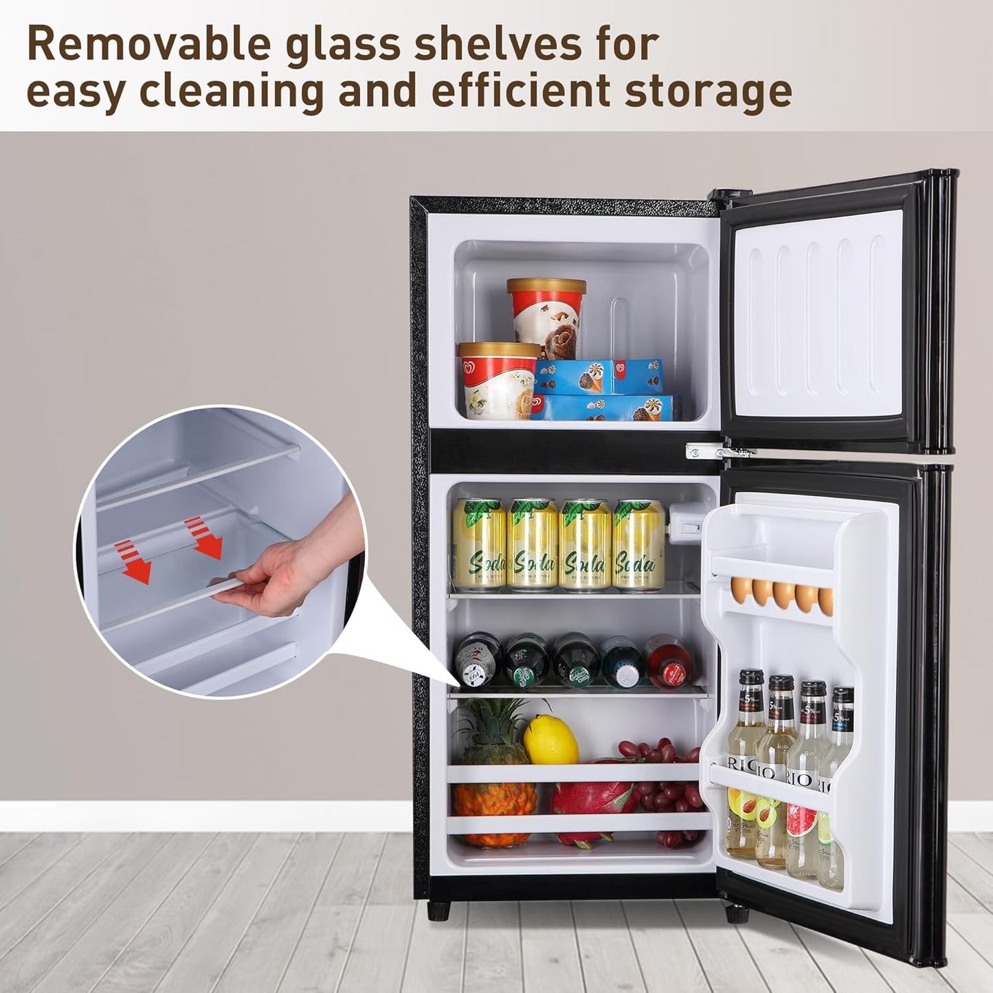 Mini Fridge with Freezer, 3.2 Cu. Ft. Small Fridges with Freezer, Refrigerators Adjustable Thermostat, Apartment Size Refrigerator with Freezers for Office, Apartment, Dorm, Kitchen, Black