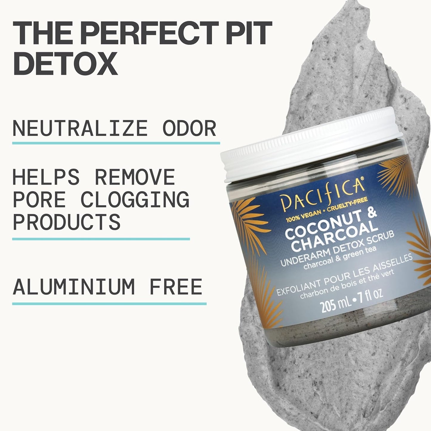 Pacifica Underarm Detox & Odor Control Bundle – Coconut & Charcoal Armpit Scrub and Coconut Deodorant Wipes, Aluminum-Free Underarm Care Set for Natural Deodorant Users