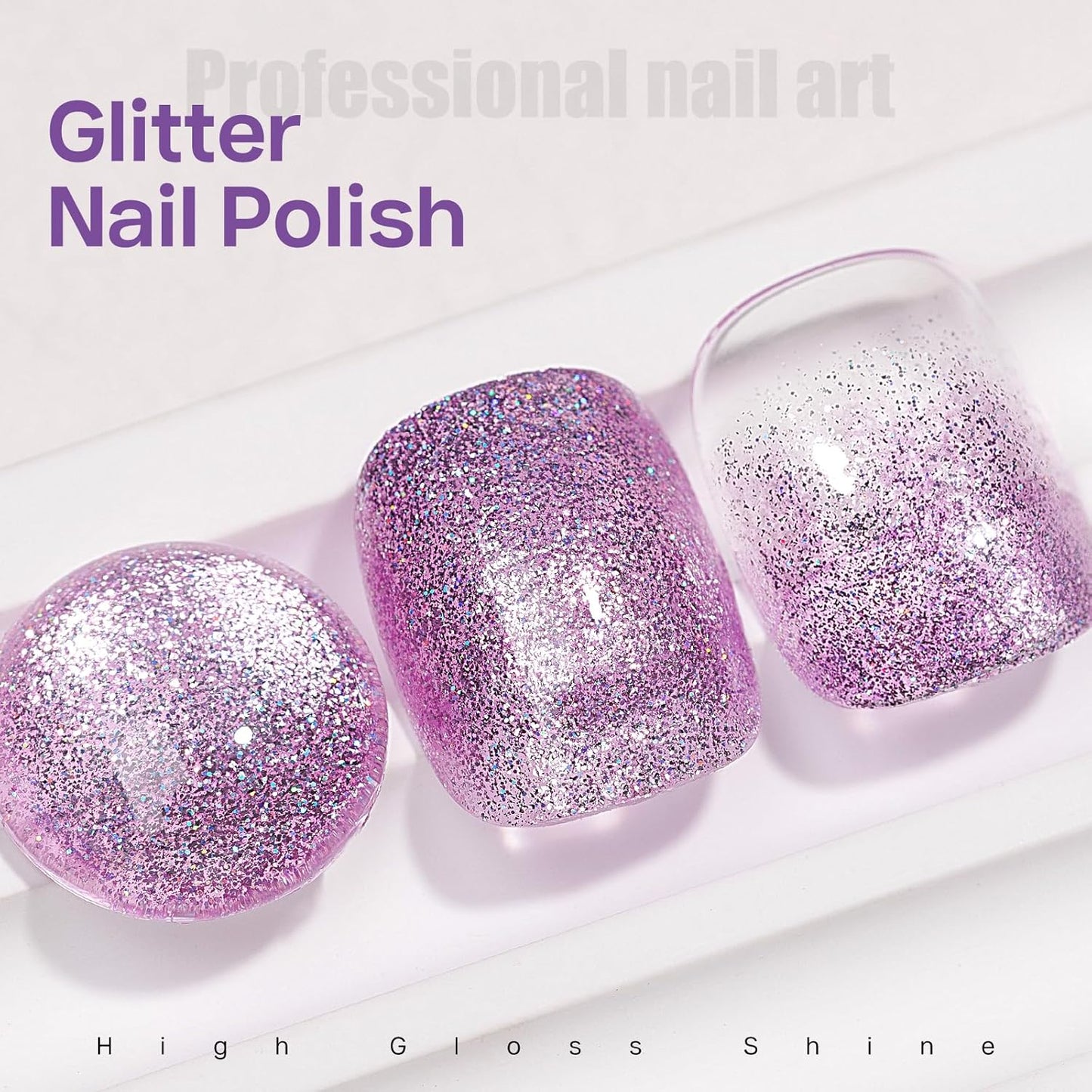MIZHSE Quick Dry Glitter Purple Nail Polish, Shimmery Nail Polish Air Drying Fast, 15ml High Glossy Sparkly Shiny Nail Art Salon Manicure Home