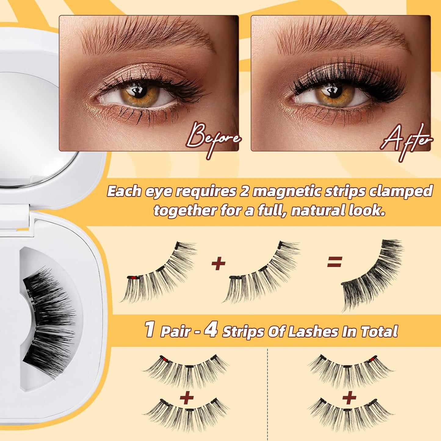 QUEWEL Magnetic Eyelashes, Reusable Magnetic Lashes With Applicator No Glue Needed Eyelashes without Eyeline Natural Look Lash Clusters (G-YC-E01)