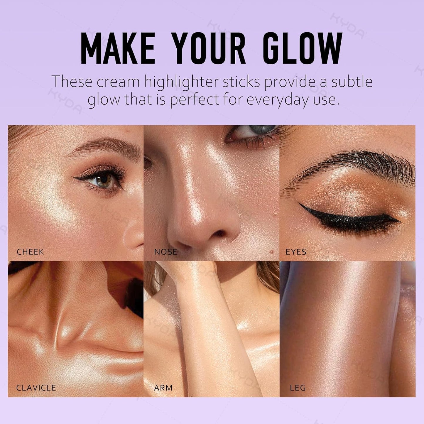 Ownest 2 Colors Highlighter Stick, Shimmer Glow Cream Highlighter for Face & Body, Subtle Shimmer Face Illuminator, Buildable, Blendable, Smooth Hydrating Radiance Balm, for All Skin Types