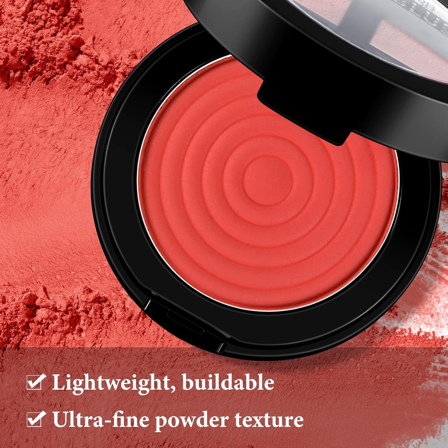 Boobeen Soft Blend Powder Blush for Cheeks, Buildable Color Matte Smooth Blush Palette Compact Blush Powder Makeup, Long-lasting Flush Color, with Mirror and Brush