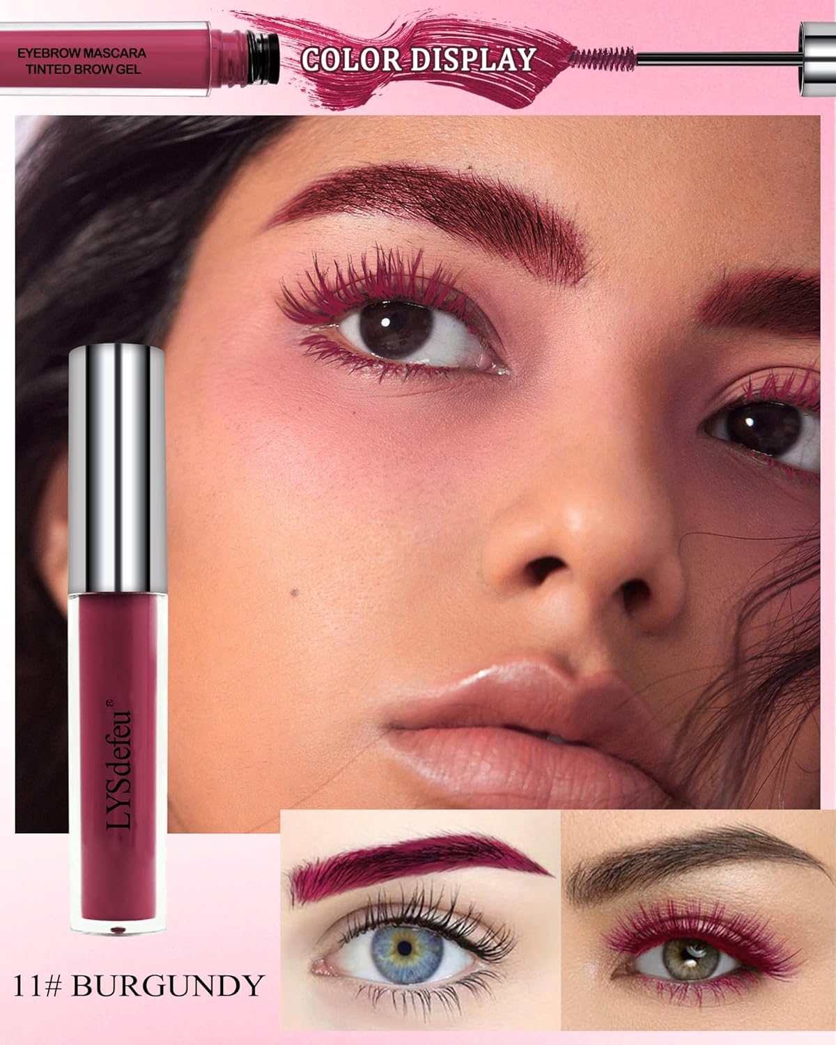 Tinted Eyebrow Gel Mascara- 1Pcs Long Lasting Waterproof Burgundy Tinting Eye Brow Glue Colored Mascara, Dark Red Brow Filler Curling rimel de pestañas, Mother's Day Eye Makeup Gift for Women Girl-#11