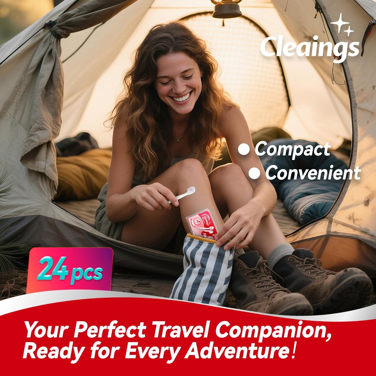 cleaings® Mini Disposable Toothbrush Set with Toothpaste – Travel Essentials, Portable Toothbrush for Women & Men, Camping, Road Trip, Vacation, 24 Count-Mint Flavor（Pack of 5）