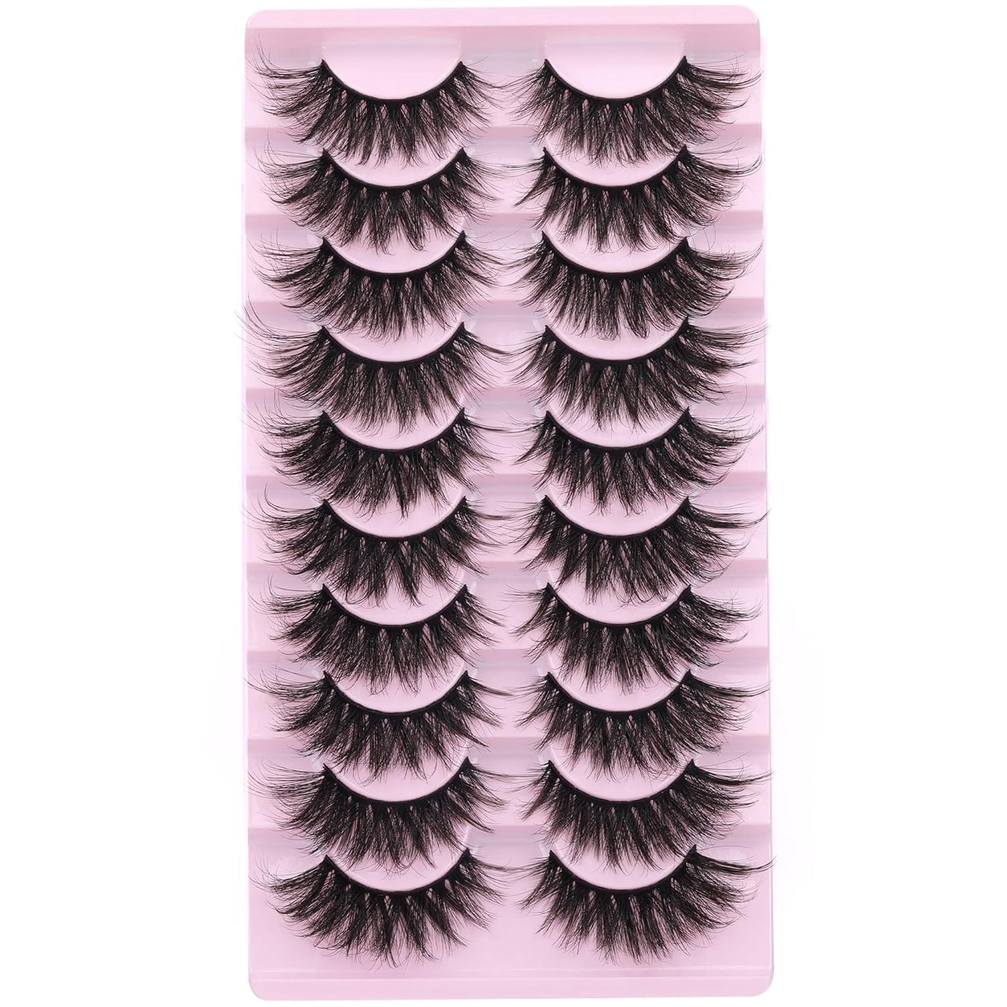 FANXITON False Eyelashes Fluffy Mink Lashes 20 mm Cat Eye Lashes Long 5D Wispy Dramatic 10 Pairs Pack
