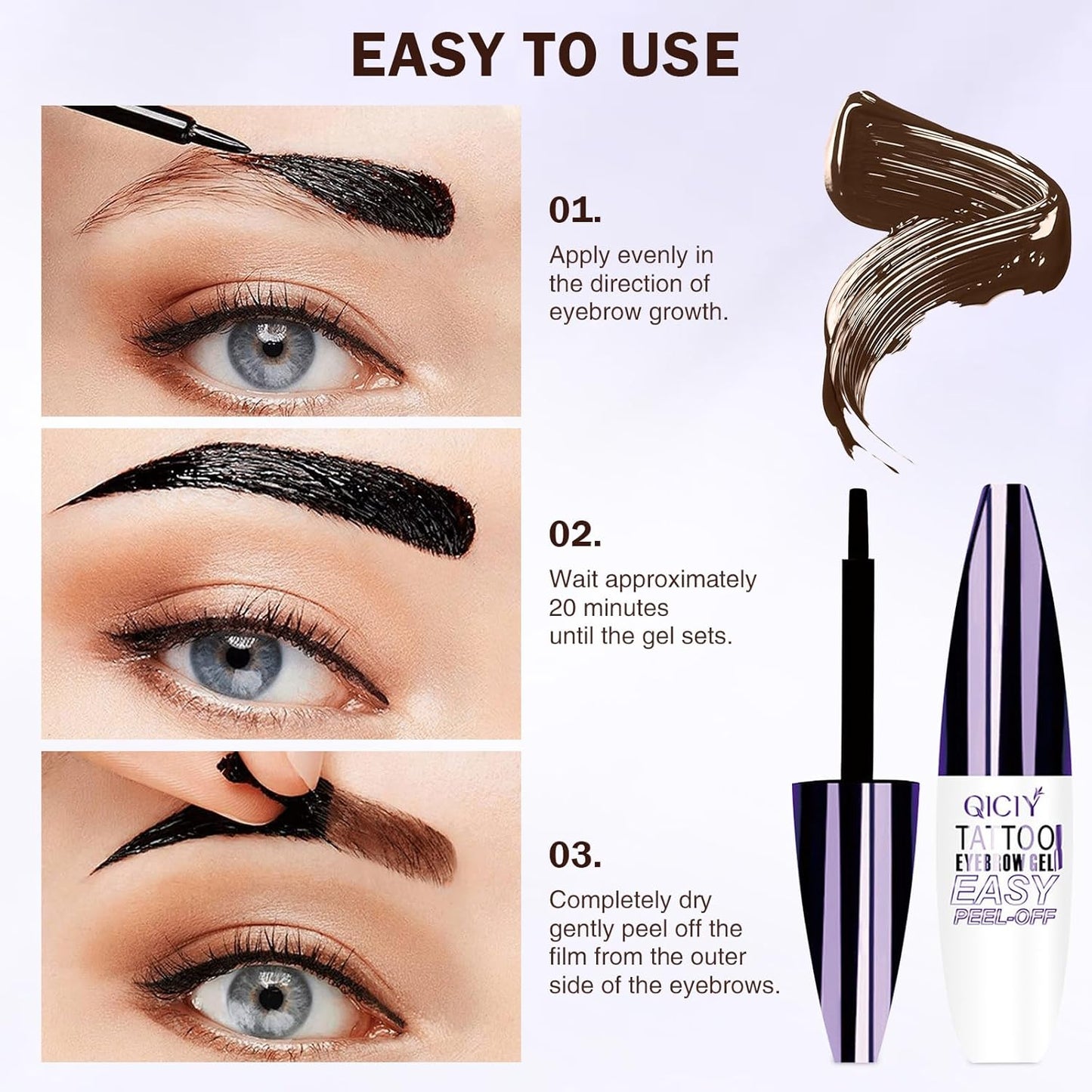 2025 New Tattoo Eyebrow Gel Easy Peel Off for Women, Upgrade Eyebrow Tattoo Peel Off, Transfer-proof Eyebrow Gels Waterproof for All Skin Types (Brown)