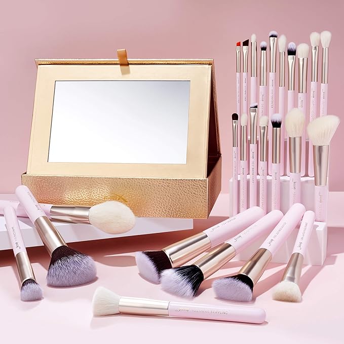 Jessup Makeup Brushes Set Professional Makeup Brush Eyeshadow Blending Powder Foundation Blusher Concealer 25pcs with Cosmetics Storage Box, Blushing Bride T295