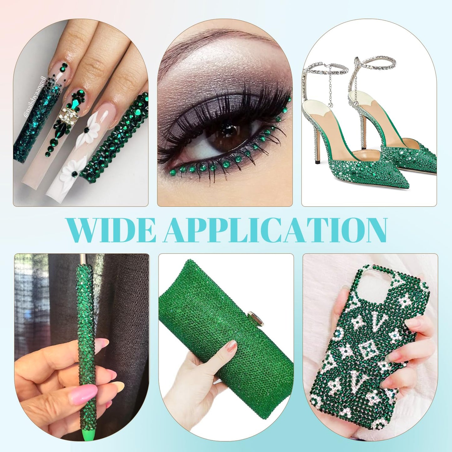 6100Pcs Resin Rhinestones for Crafting with 2Pcs 10ml B7000 Jewelry Glue, 1 Box Flatback Crystals Diamond (Emerald Green) for Bedazzling Crafts DIY Nail Art Non Hotfix Gems for Clothing Shoes