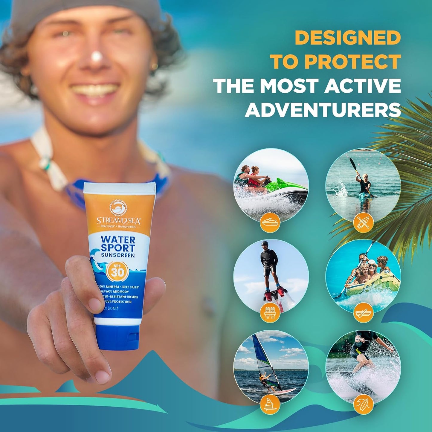 STREAM 2 SEA SPF 30 Biodegradable Mineral Sunscreen, 3 Fl oz Non-Greasy and Moisturizing Reef Safe Sunscreen For Face Protection and Body Against UVA and UVB