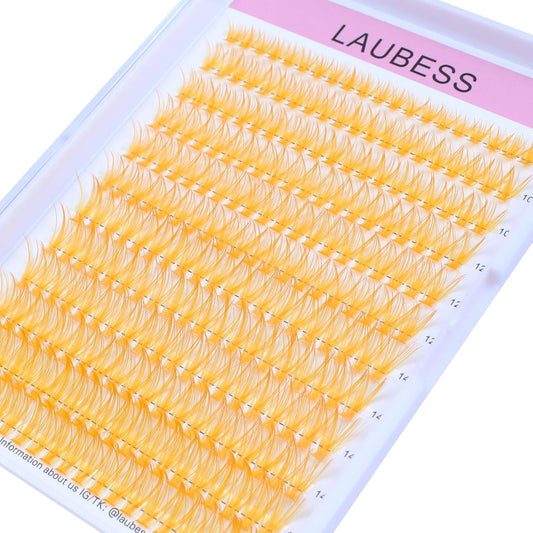 Colored Lash Clusters LAUBESS Orange Colored Eyelash Clusters Wispy Colored Lash Extensions Colorful Lash Clusters Individual Lashes (Orange 40D-0.07D-Mix8-16)