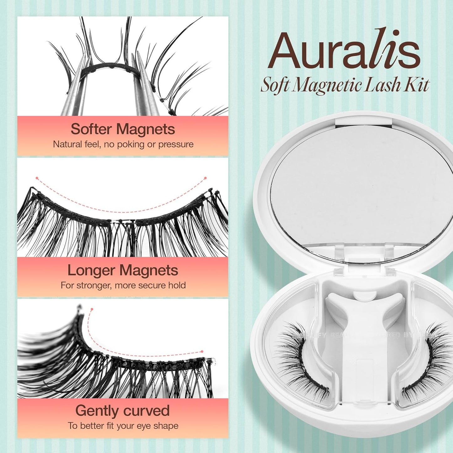 LASHVIEW Upgrade Magnetic Eyelashes with Applicator, Reusable Soft Magnetic Lashes Natural Look with 0.17mm Ultra-Thin Magnets No Glue Needed Easy to Wear and Remove-N01