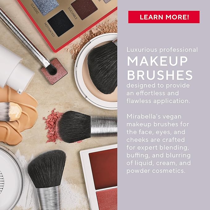 Mirabella Dual Finish Blush & Powder Brush – Angled Vegan Makeup Brush for Cheeks, Super-Soft Synthetic Bristles, Weighted Aluminum Handle, Cruelty-Free, Professional Quality