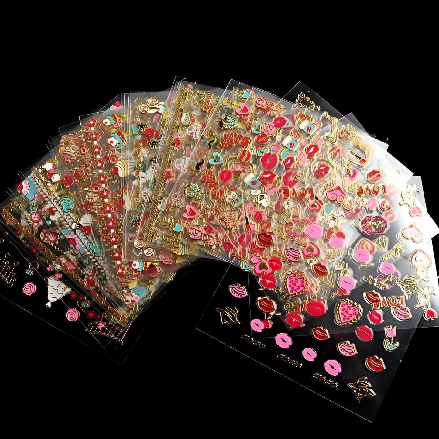 30 Sheets Valentine's Day Nail Art Stickers Red Heart Nail Decals 3D Self-Adhesive Rose Lip Kiss Nail Supplies DIY Acrylic Nails Decoration Accessories for Women and Girls