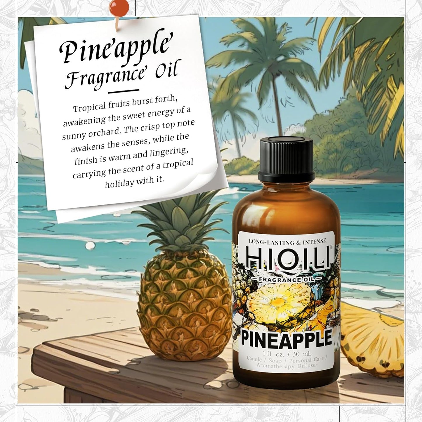 HIQILI Pineapple Fragrance Oil for Diffuser, Soaps, Bath Bombs, Candles Making, Bright Scents for Home, Car & Office - 1 Fl Oz