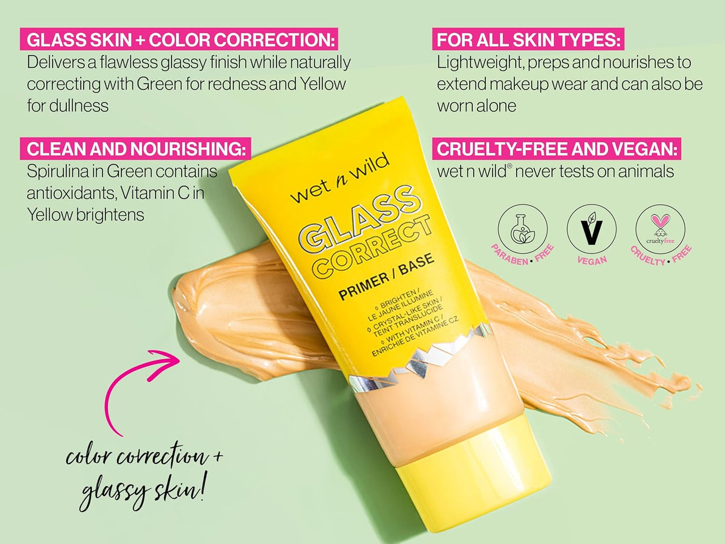 wet n wild Prime Focus Glass Skin Correct Primer, Bright Crystal Finish, Yellow