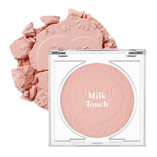 MILKTOUCH Touch My Cheek in Bloom Blush Shy Peachy | Face Blushes Compact Powder Makeup | Shimmer Powder Blush Oil Absorbing Powder Compact | Face Powder for Oily Skin Korean Blush (0.18 oz)