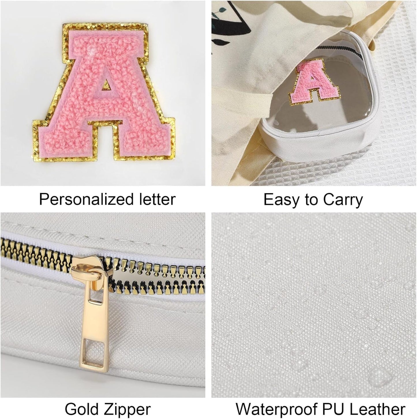 YOOLIFE Initial Make Up Bag Travel Toiletry Bag, Clear Makeup Bag Preppy Cosmetic Bags Organizer Travel Essentials Gifts for Women Teen Girlfriend Teacher Mom Birthday Mothers Day Gifts White B