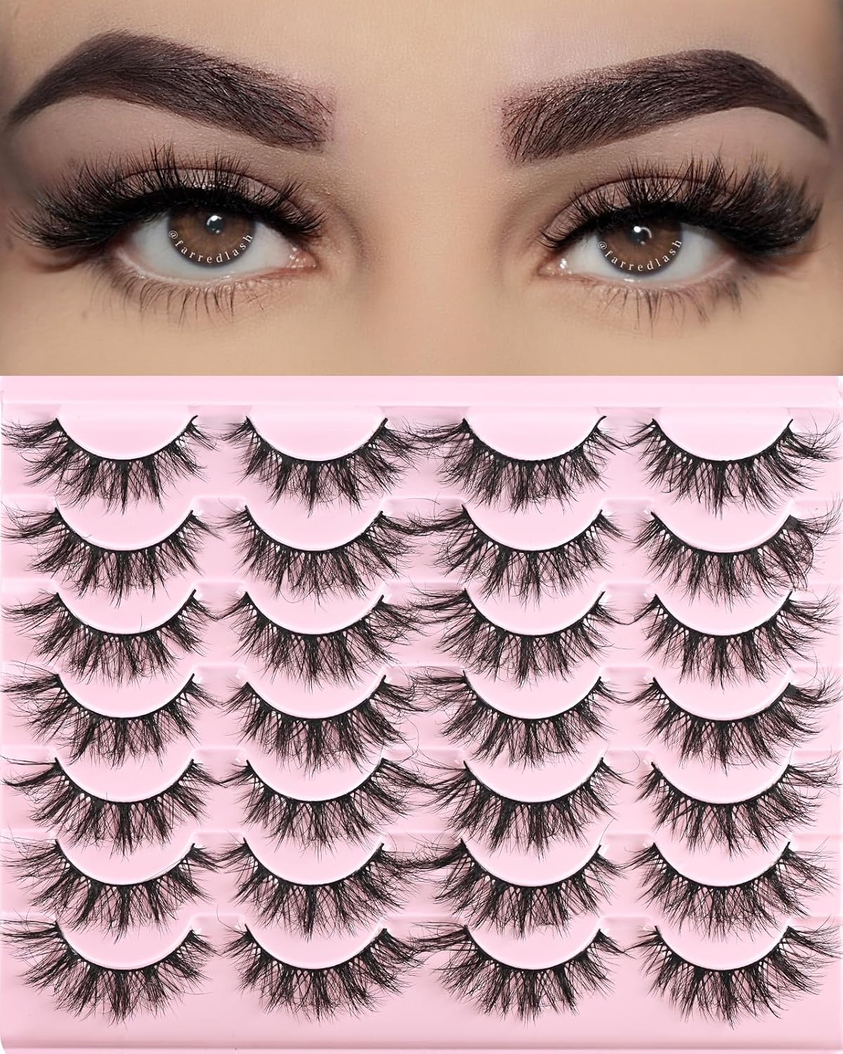 FARRED Cat Eye Lashes Short Natural Eyelashes 15mm Fluffy Wispy Strip Eyelash 14 Pairs Cute Natural Fake Lashes Packs Small Full Pestañas Set (F10 | 9-15mm)