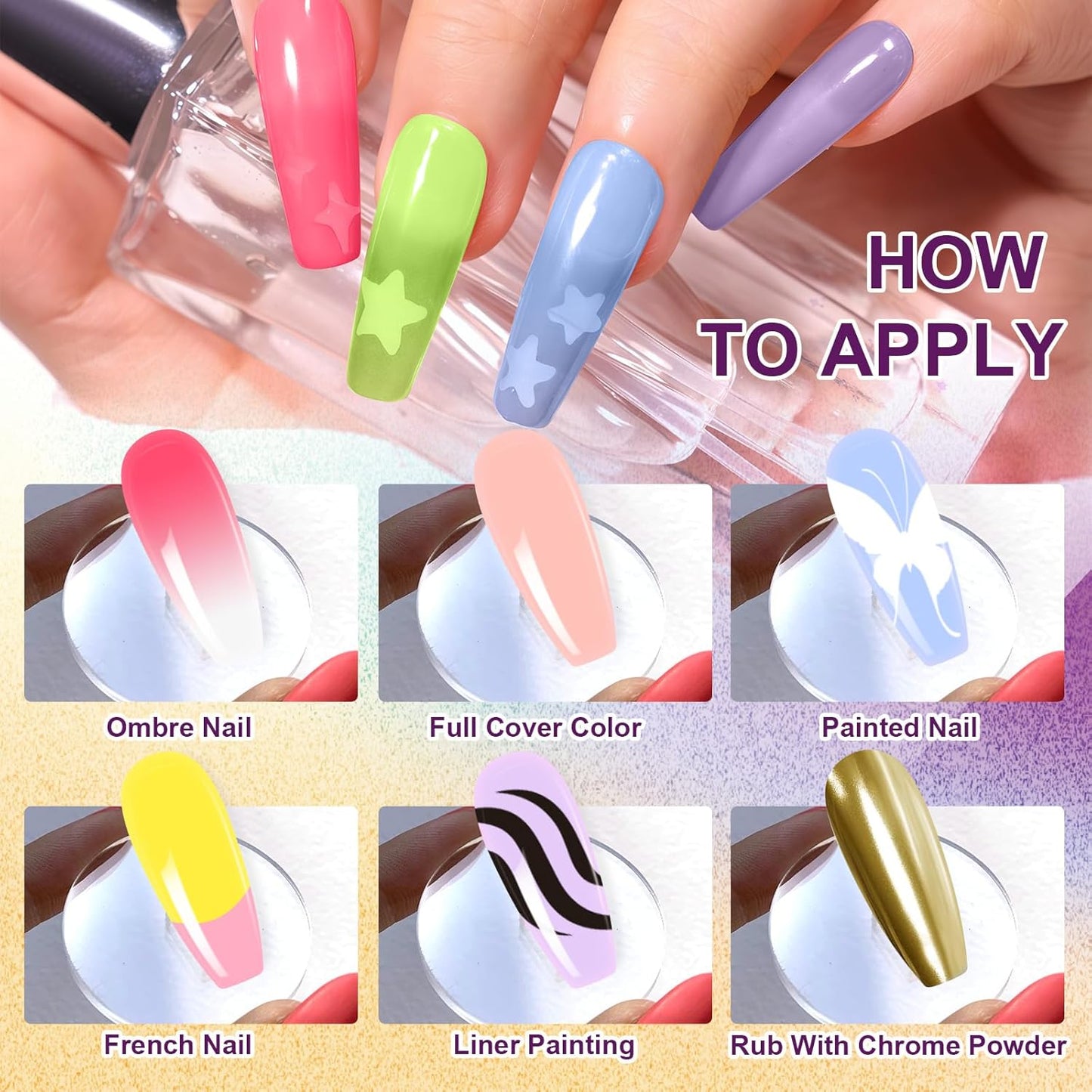 Gradient Painting Gel, 9 Bright Colors Ombre Gel Nail Polish Spring Summer Light Pink Blue for Pigment Pat Nails Aura Nails, French Manicure DIY Nail Art Long Lasting Palette Fairy Spring