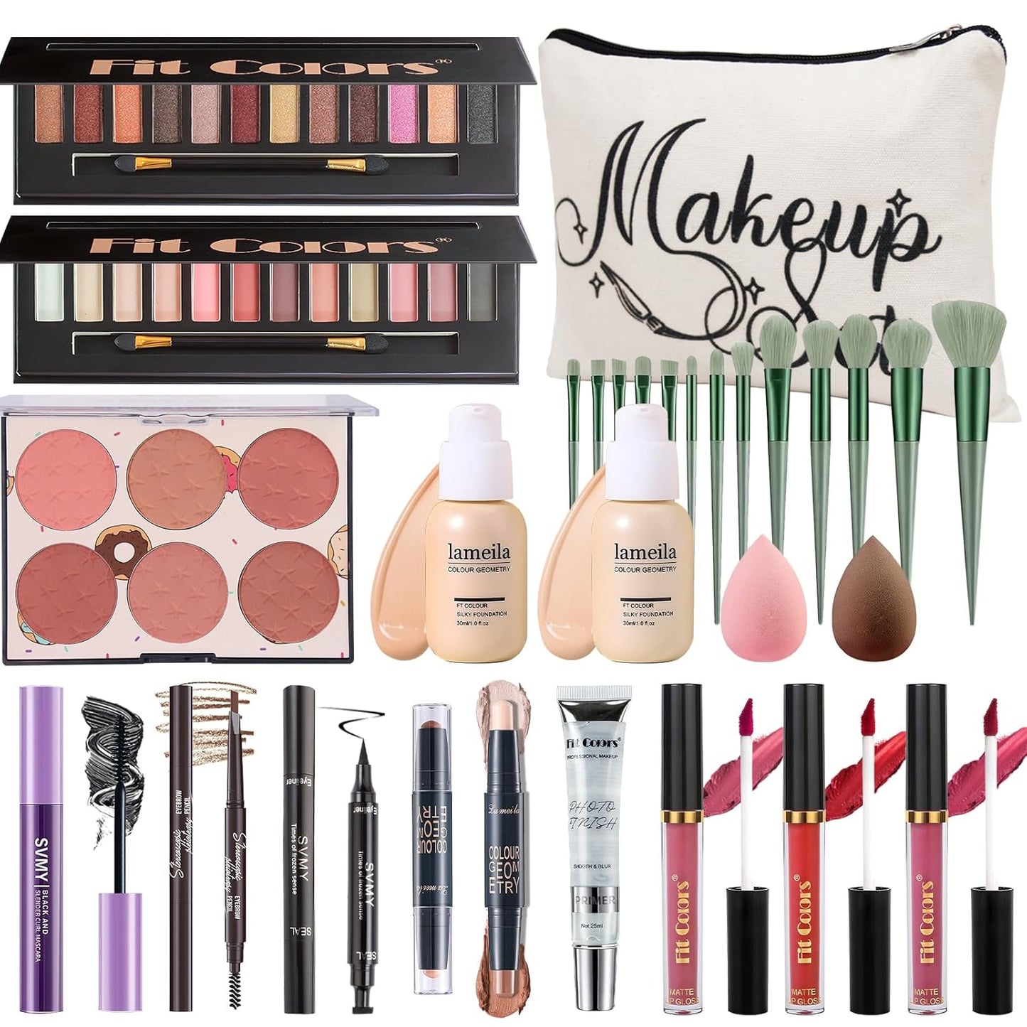 Makeup Kit for Women Full Kit, Travel Makeup Kit for, Makeup Present Set for Teens Girls Beginners Professionals, Makeup Bundle Include 2 Matte & Glitter Eyeshadow Palettes, Lip Gloss Set