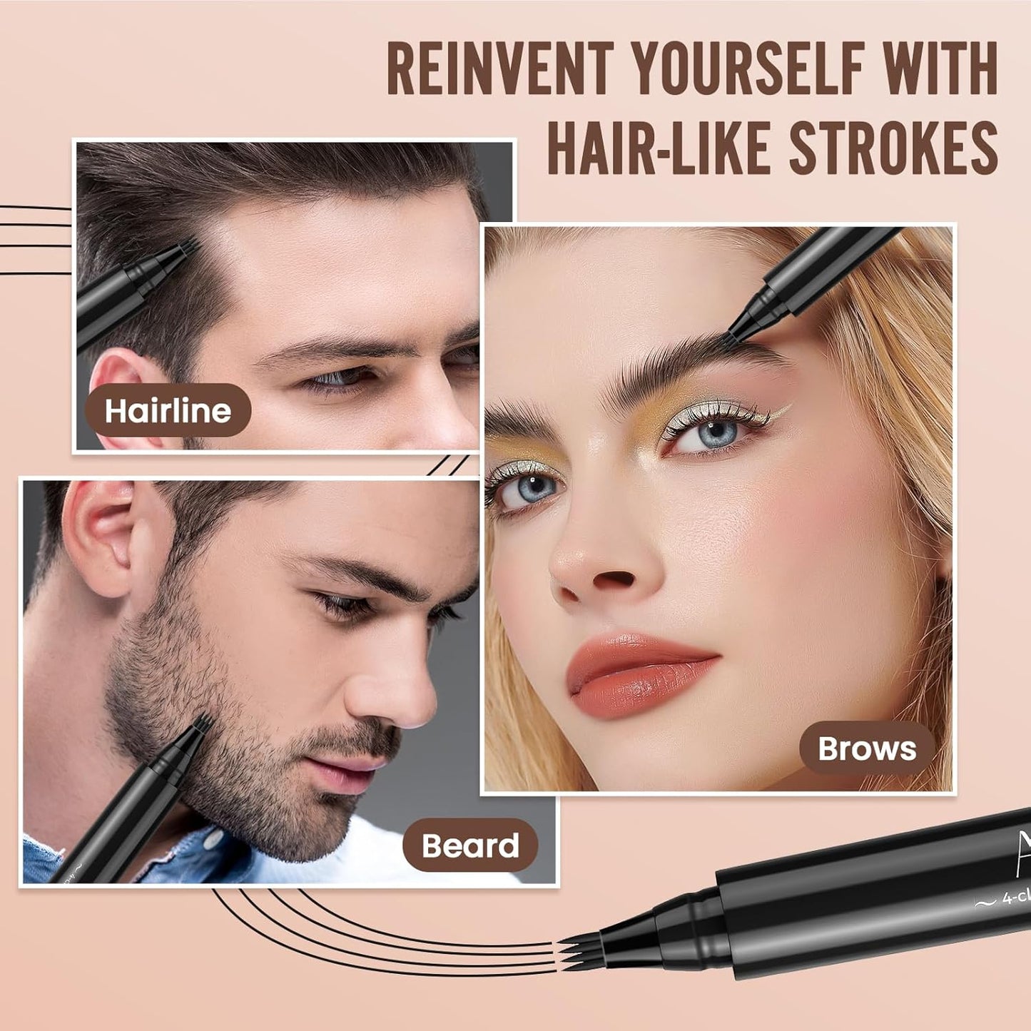 AWROSE Eyebrow Pencil, 3D Waterproof Microblading Eyebrow Pen 4 Fork Tip Tattoo Pencil, Precise Natural Brow Magic Eyebrow Pencil with Hair Like Strokes, 4 Points Multi-Used Eye Brow Pencils for Women