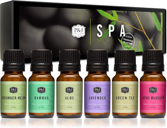 P&J Trading Fragrance Oil Spa Set | Aloe, Bamboo, Green Tea, Lotus Blossom, Lavender, Cucumber Melon Candle Scents for Candle Making, Freshie Scent, Soap Making Supplies, Diffuser Oil Scents