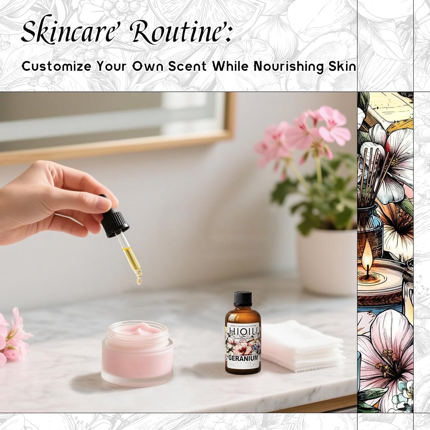 HIQILI Geranium Fragrance Oil for Home Diffuser, Relaxation, Essential Oil for Candle & Soap Making, Long-Lasting Scents, Car Freshies - 1 Fl Oz