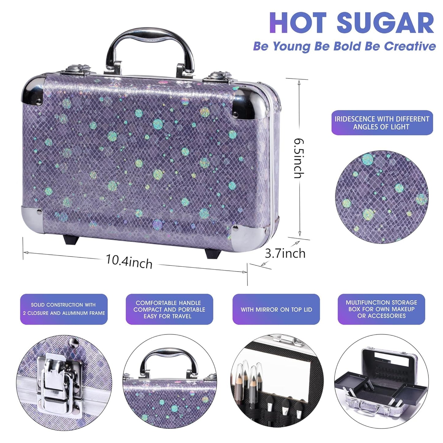 Hot Sugar Makeup Kit for Girls 10-12, Teen Girls Makeup Set for Beginners With Eye Shadow Palette, Blush, Lip Gloss, Brush, Mirror (Colored Bubble)