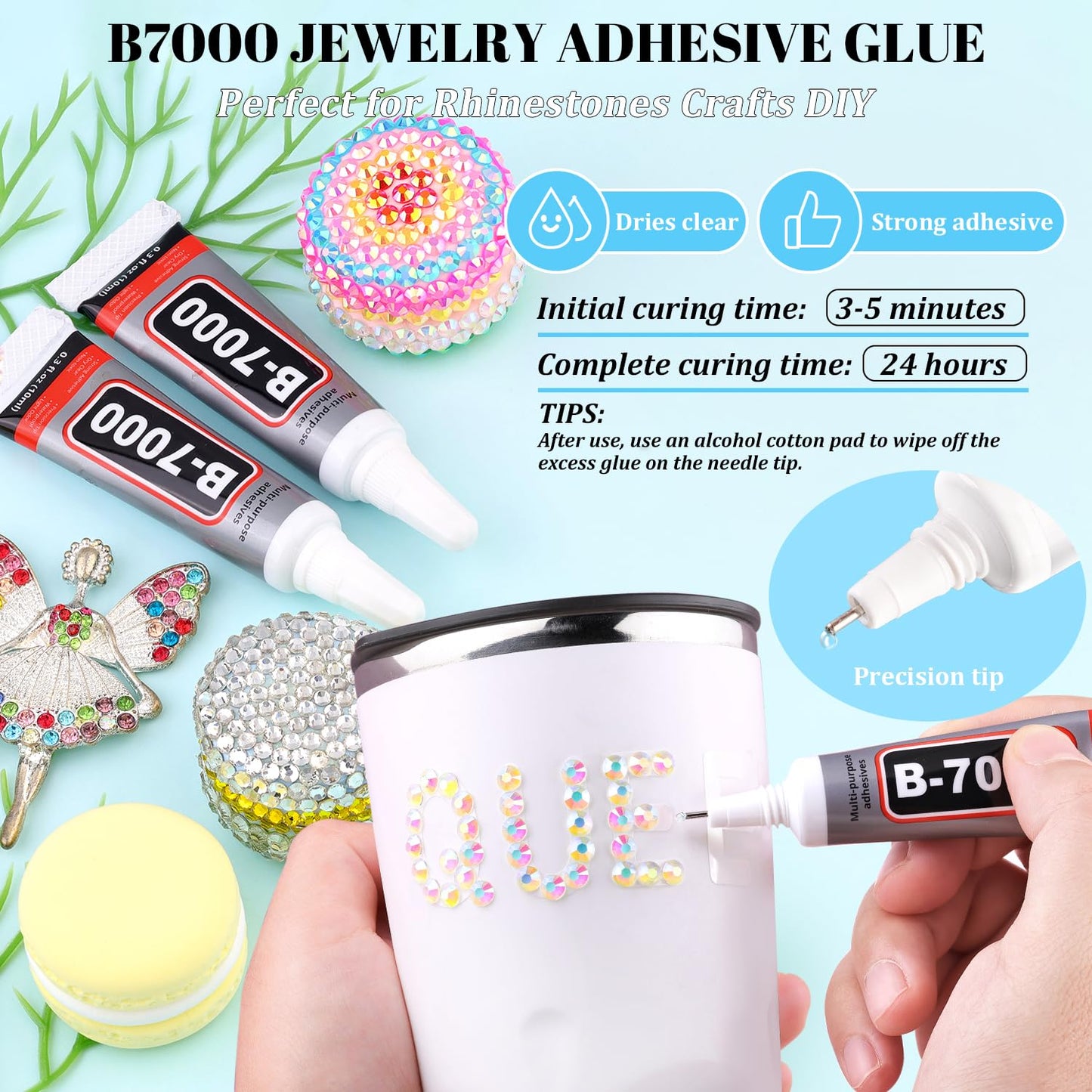 6000Pcs Resin Rhinestones for Bedazzling with 3Pcs B7000 Jewelry Glue, 1 Box Transparent AB Flatback Rhinestones for Crafting Crafts DIY, Crystals Gems for Clothing Shoes Tumblers Nail Art Makeup