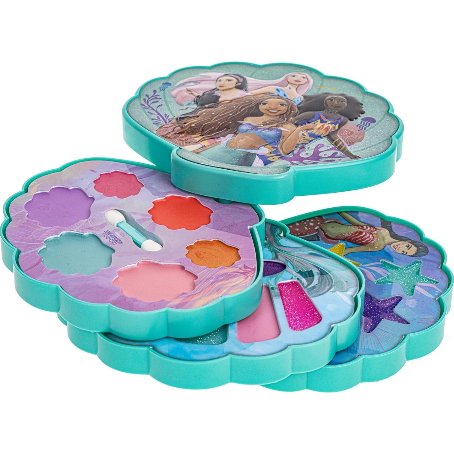 Townley Girl The Little Mermaid Clam Beauty Compact Set Kit with Lip Gloss Palette, Makeup Set for Kids Girls, Ages 3+ Perfect for Parties, Sleepovers and Makeovers