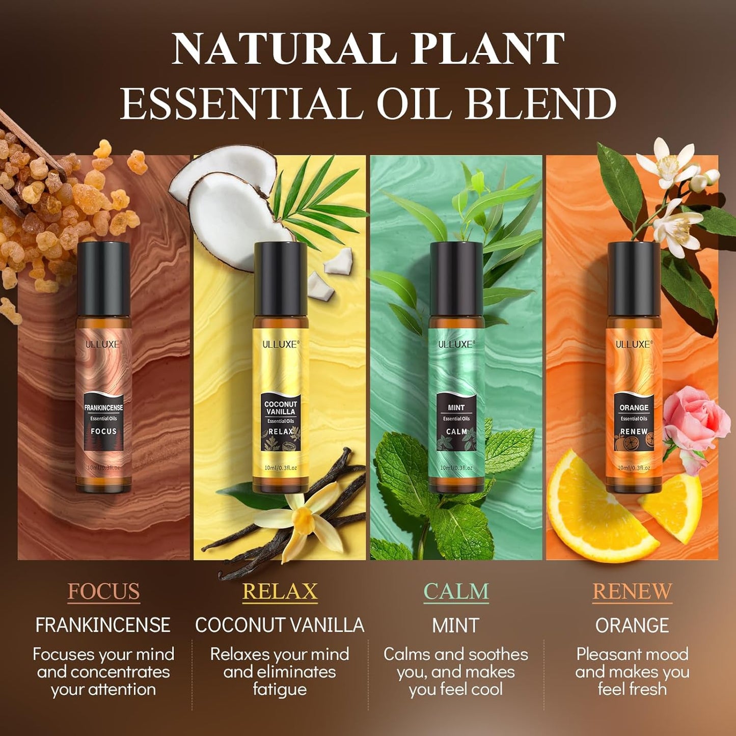 Essential Oils Roll On Set (8 Pack) 8 Scent, Essential Oil with Roller Ball, Natural Aromatherapy Oil for Skin, Stress Comfort, Calming, Relaxation Self Care Gift Set for Women and Men