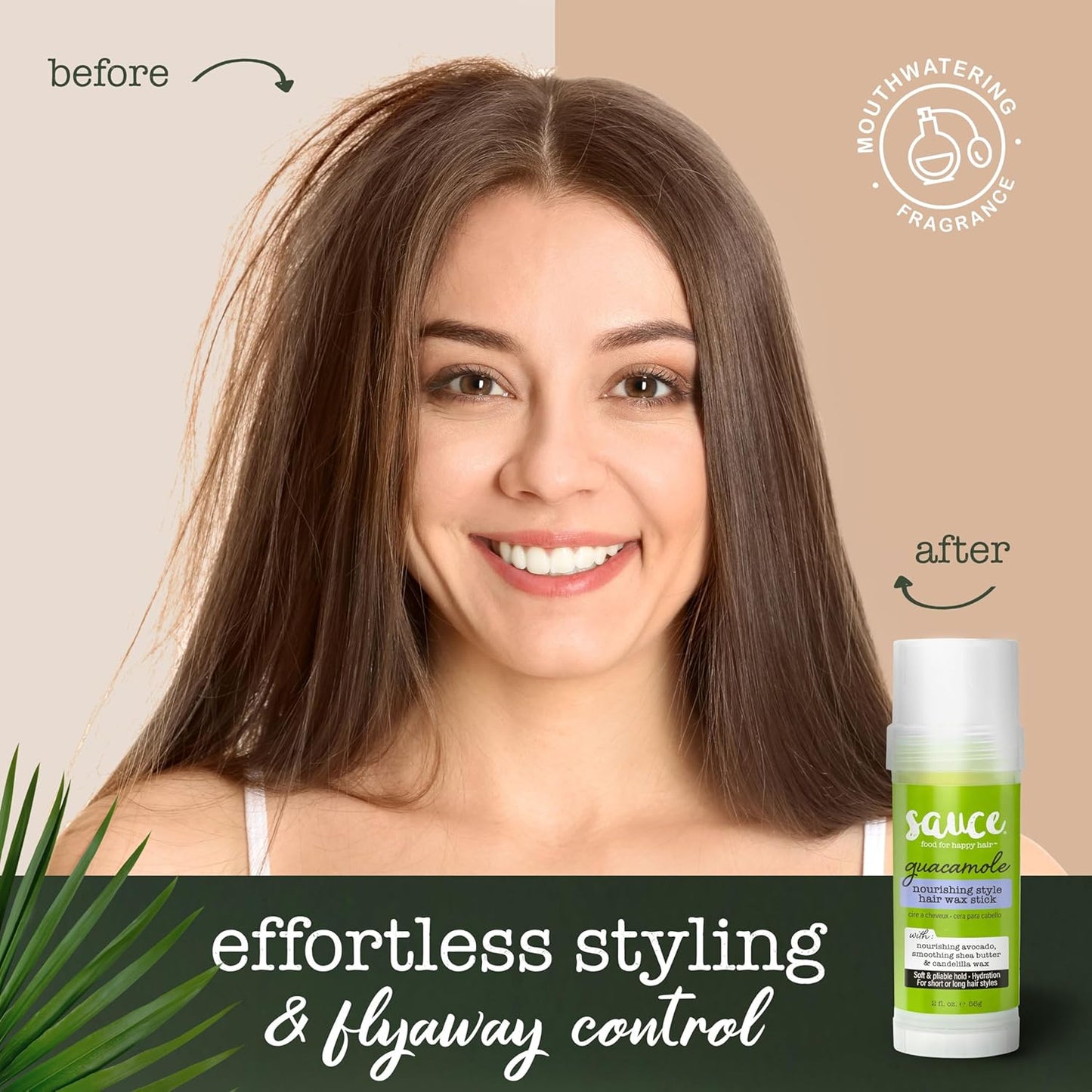 SAUCE BEAUTY Guacamole Hair Wax - Paraben & Sulfate Free, Moisturizing Avocado Oil & Shea Butter Wax for Styling Flyaway & Brittle Hair (2 oz)